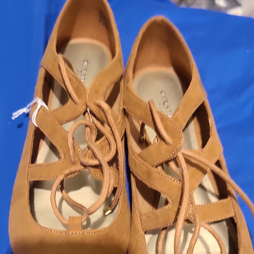 Christian Siriano Tan Lace-Up Flats